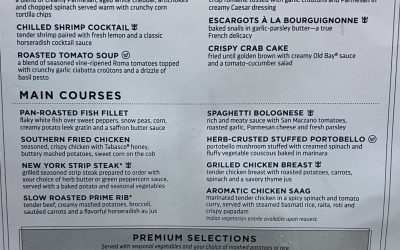 Adventure of the Seas Main Dining Room Menus 2024